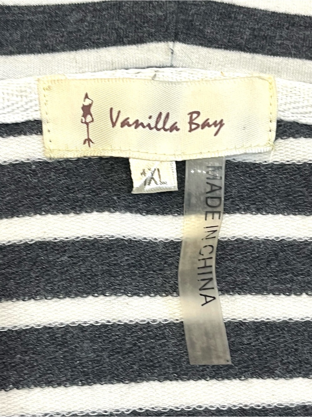 Vanilla Bay Women’s Dark Gray and White Striped Half-Zip Drawstring Hoodie XL - Picture 8 of 16